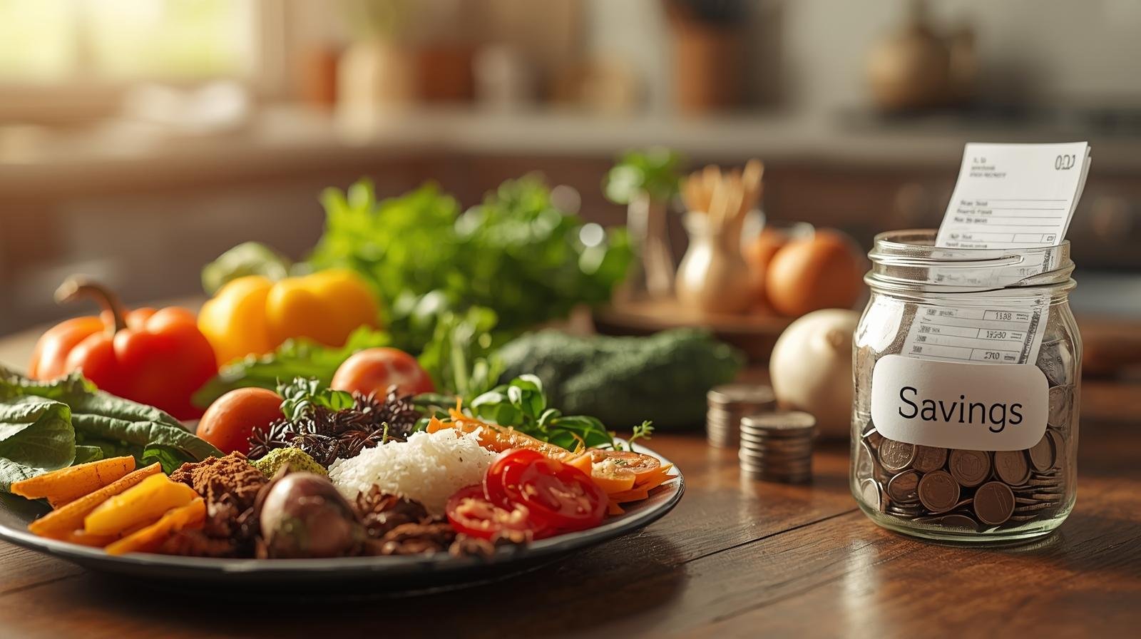 The purpose of this image is to show the connection between eating healthy and saving money.