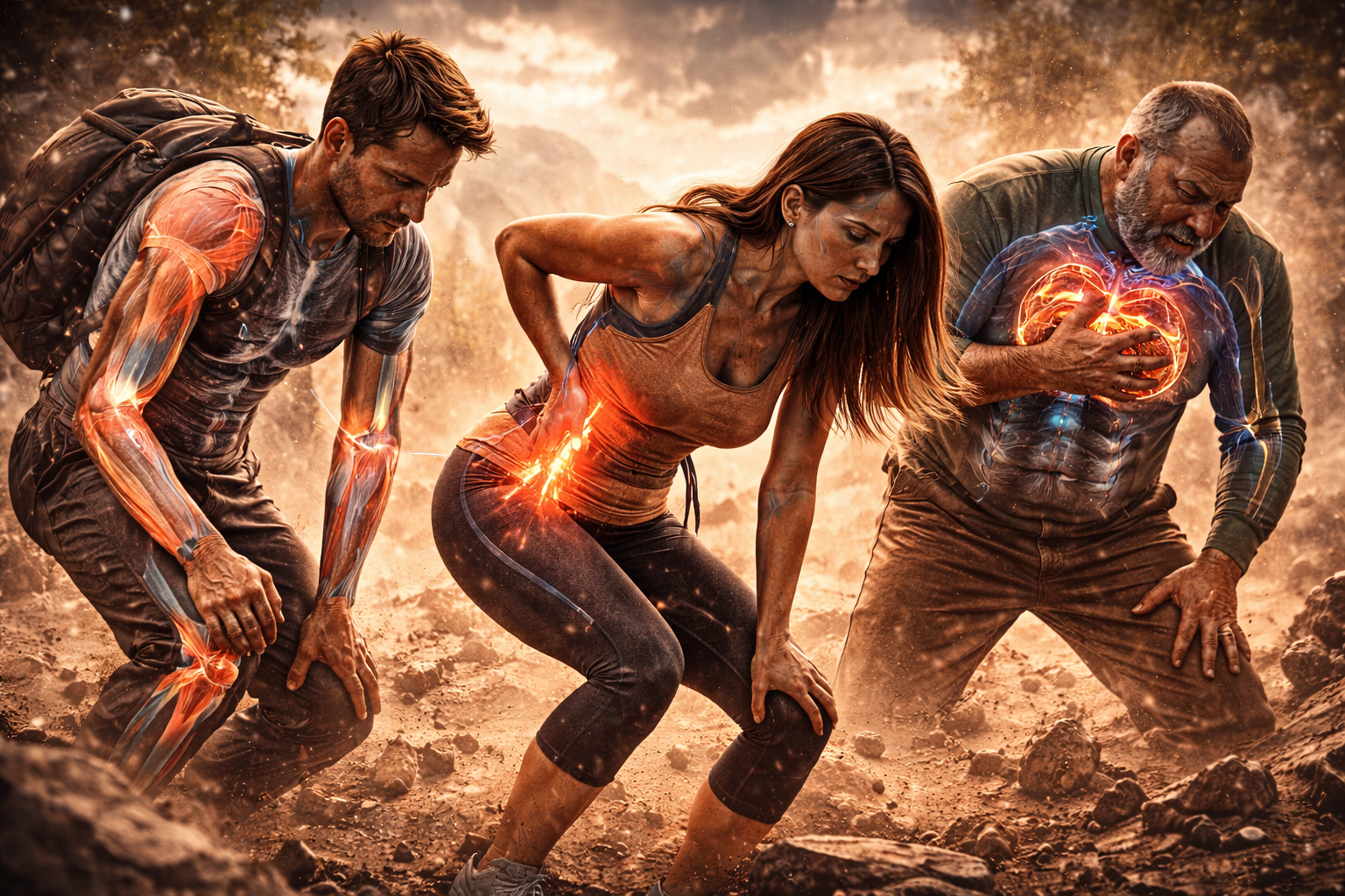 The image illustrates how stronger gravity would affect the human body. Three individuals are shown struggling to move under increased gravitational force. Their muscles and joints appear strained, highlighting the extra pressure on the human body under stronger gravity. One figure shows stress around the chest area, representing how increased gravity could affect the heart and breathing. The heavy posture and slow movement reflect the physical fatigue caused by stronger gravity on Earth.

Overall, the image visually explains the impact of stronger gravity on humans, including muscle strain, joint pressure, reduced mobility, and increased physical effort in daily life.