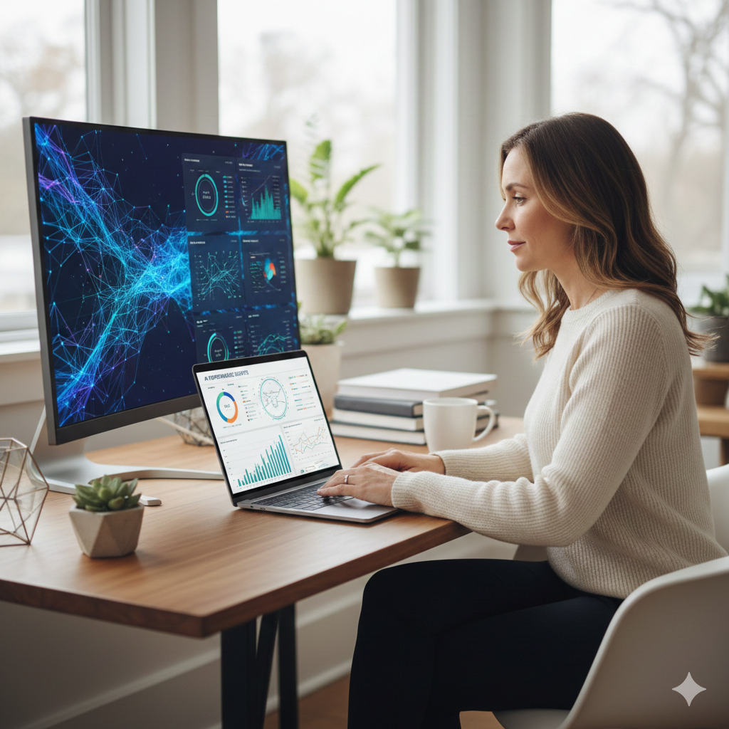 Digital marketer using AI tools for daily marketing analysis