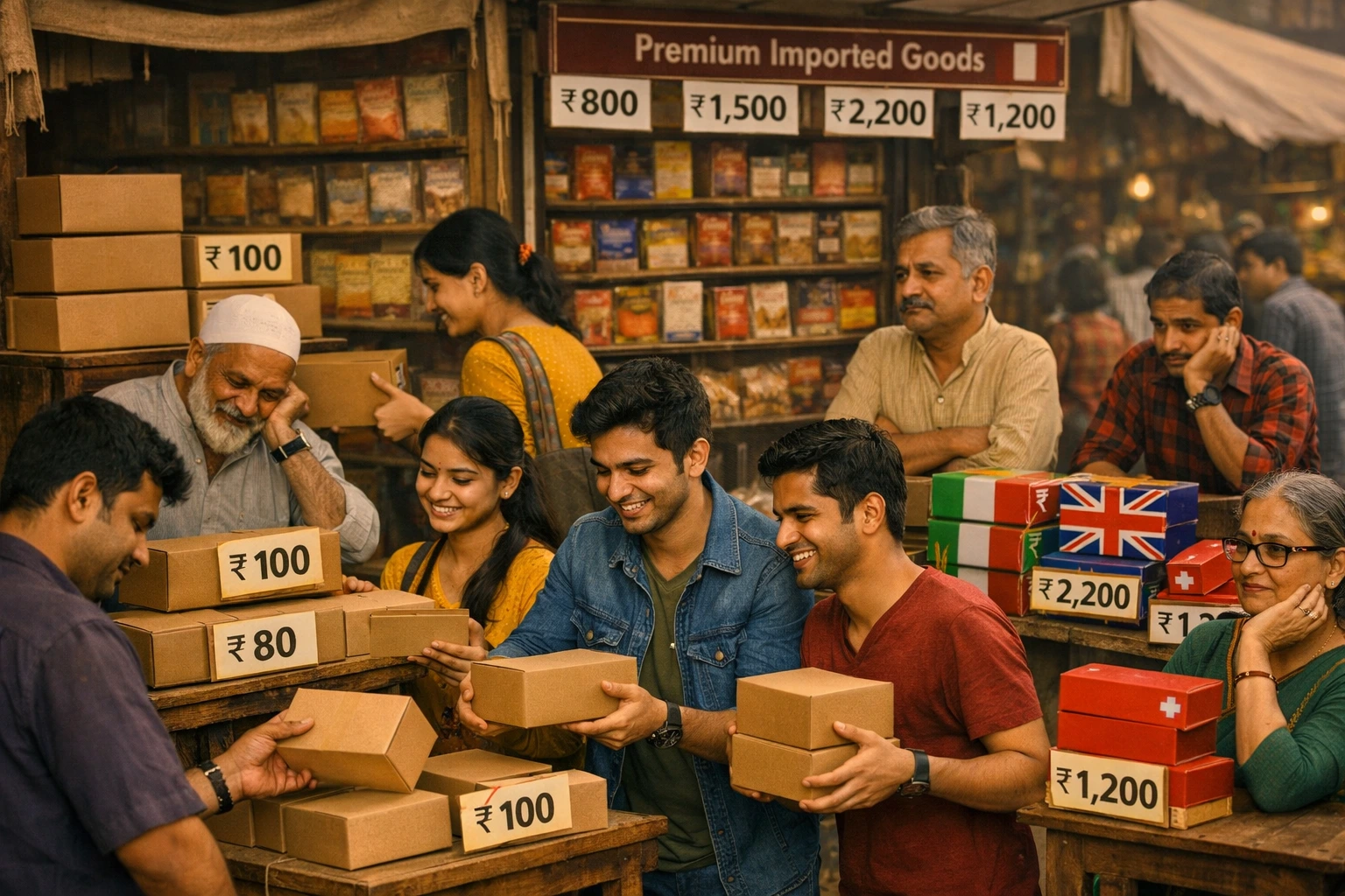 People buying local goods