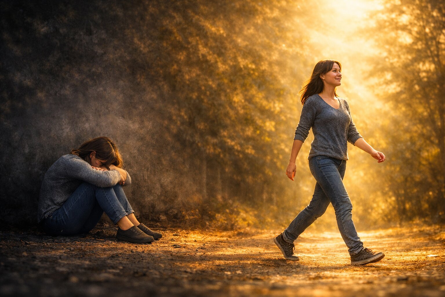 image of emotional evolution of a woman from sad to happy.