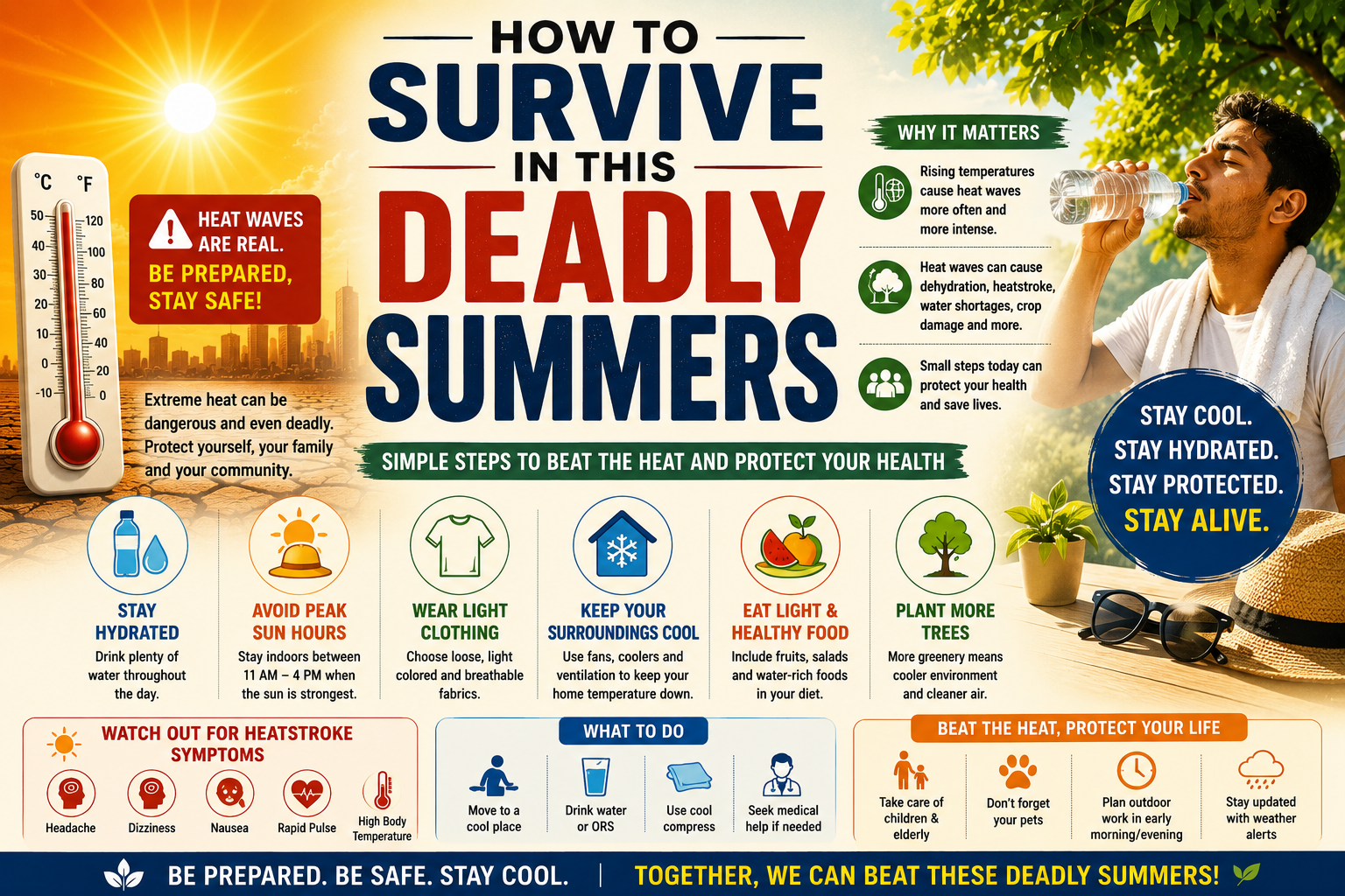 Image represents how to survine in this summer
