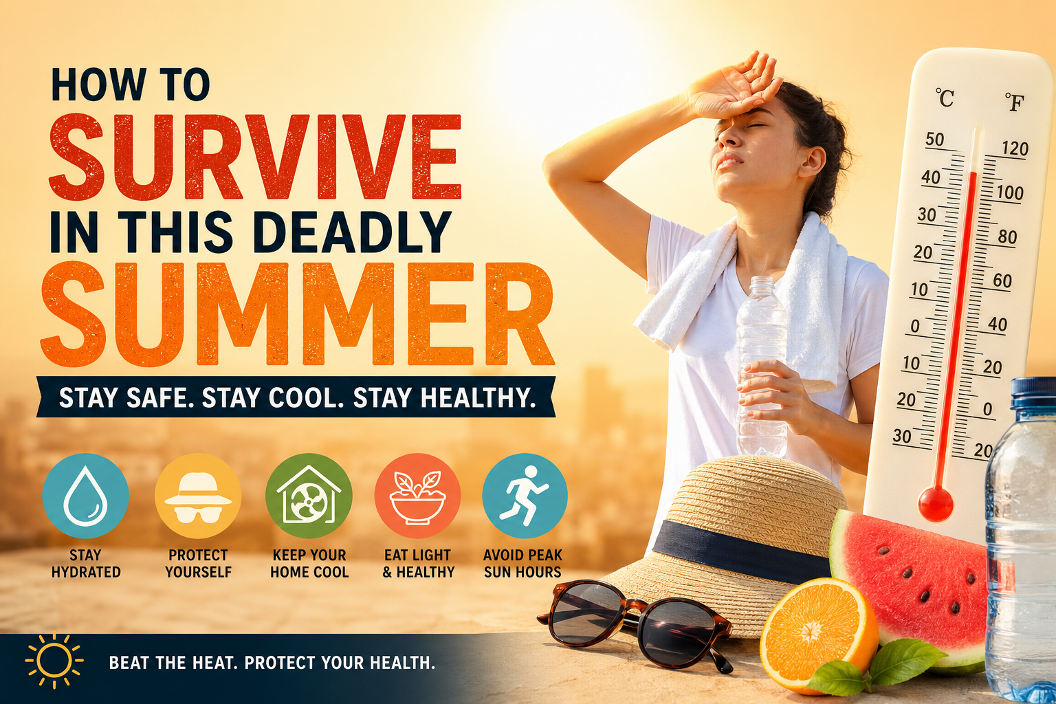 Image represent how to survive in this summers.