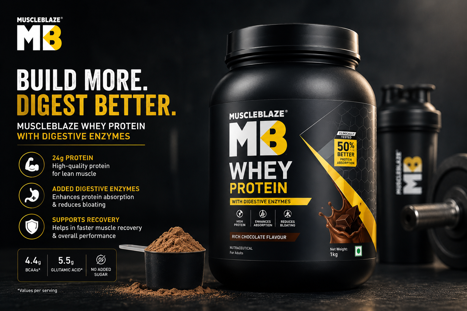 Image represents MB Whey protein with digestive enzymes