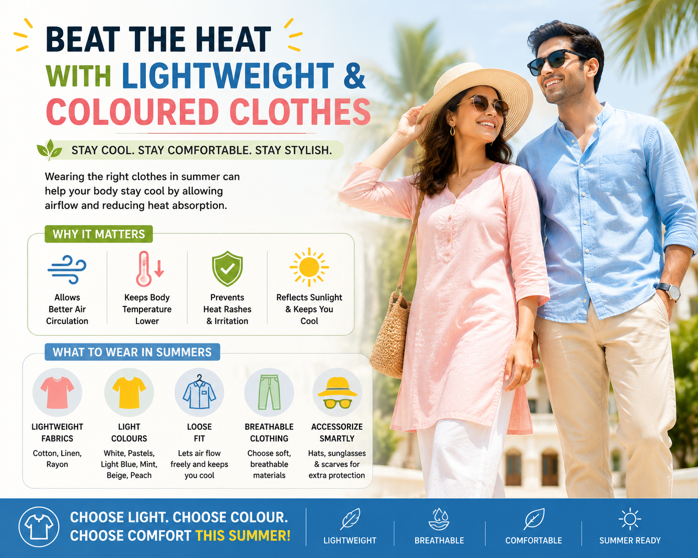 image represents what to wear in summers