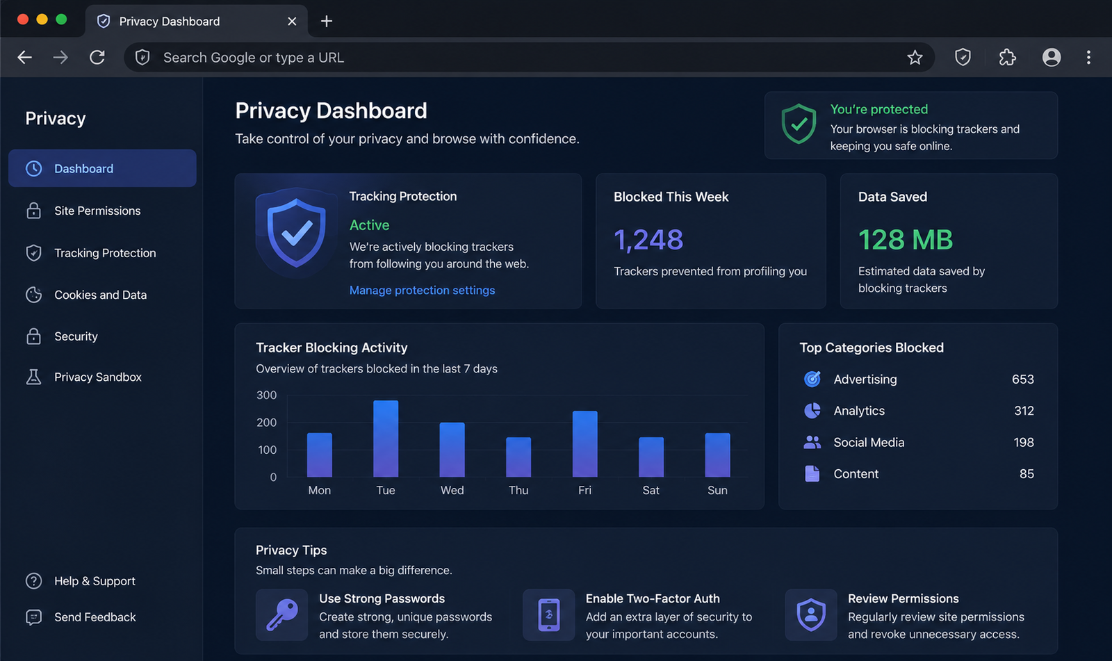 Browser settings for blocking online trackers.
