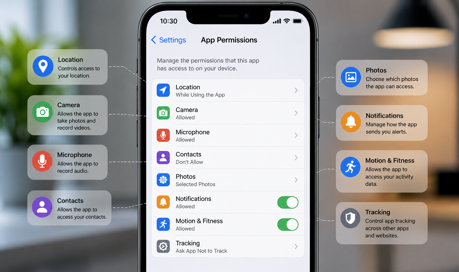 Smartphone app permissions settings overview