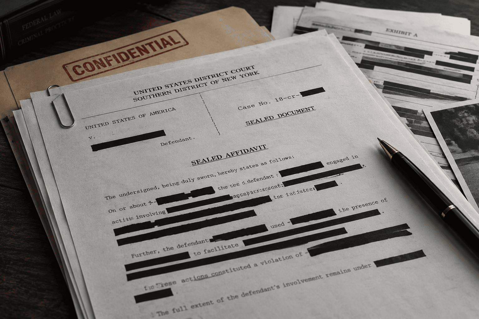 Redacted sealed affidavit and confidential court documents related to the Epstein case